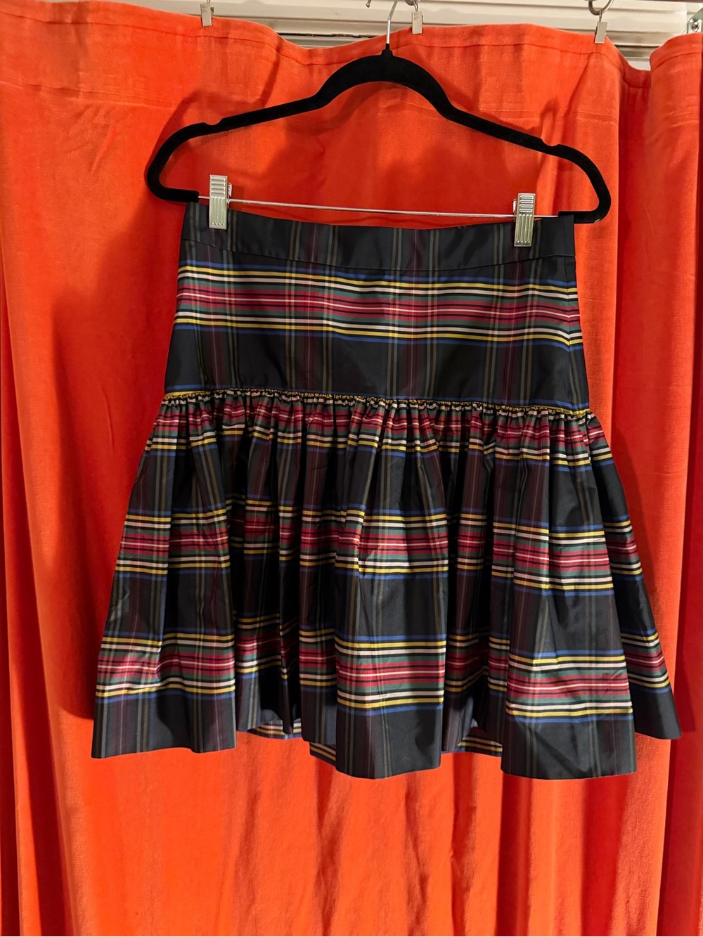 J. Crew Black Plaid Circle Skirt with Multicolor Stripes
